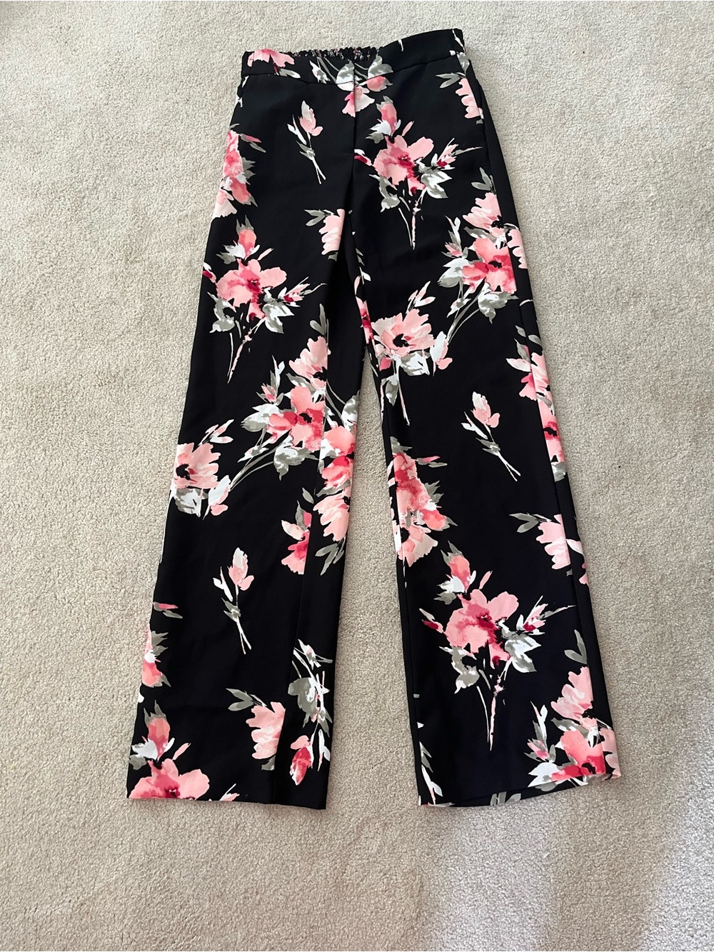 White House Black Market Black Wide-Leg Floral Pants